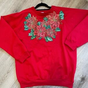 Vintage Christmas Poinsettias Holiday Sweatshirt